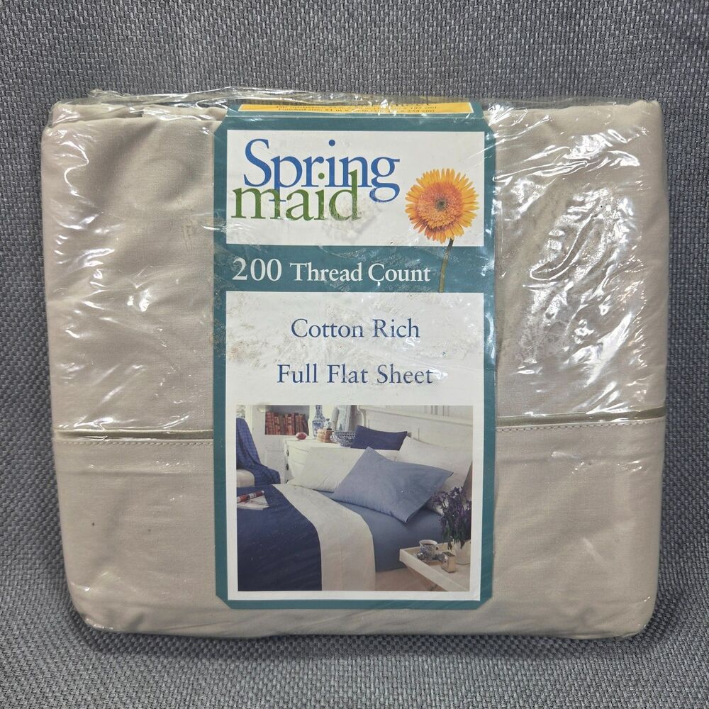 Spring Maid Vintage Full Flat Sheet, 200 Thread Count Tan Beige Brown Springmaid